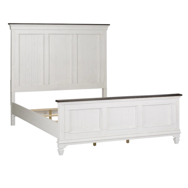 Wire-Brushed White and Charcoal Queen Panel Bed
