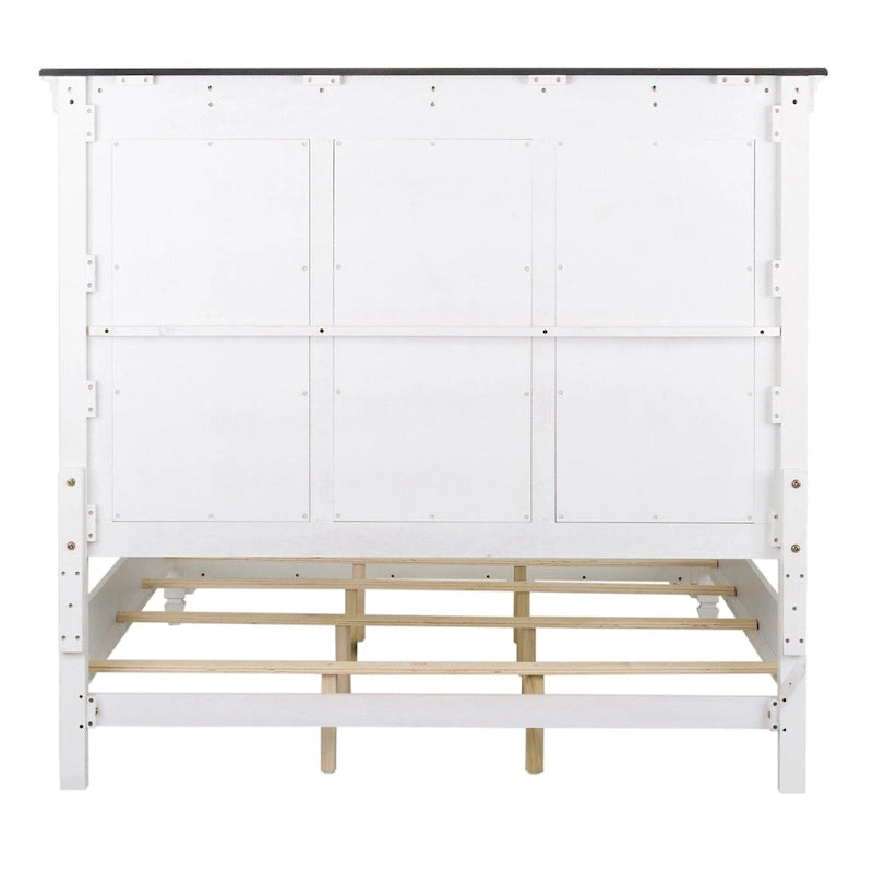 Wire-Brushed White and Charcoal Queen Panel Bed