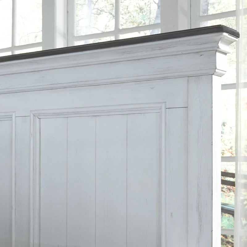 Queen-Panelbett in Weiß und Anthrazit mit gebürsteter Oberfläche