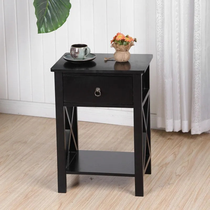 Two-Layer Bedside Table with Drawer
