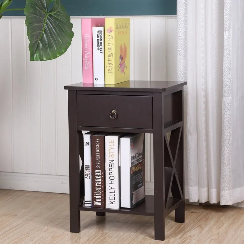 Two-Layer Bedside Table with Drawer