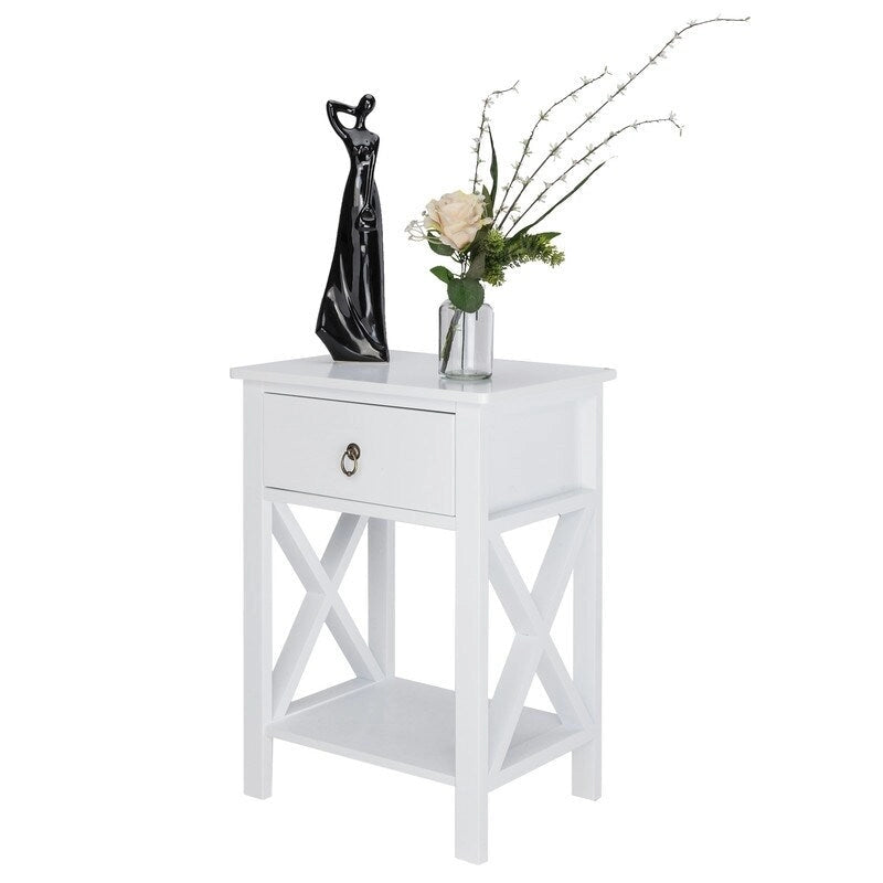 Two-Layer Bedside Table with Drawer