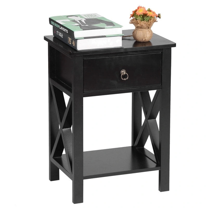 Two-Layer Bedside Table with Drawer