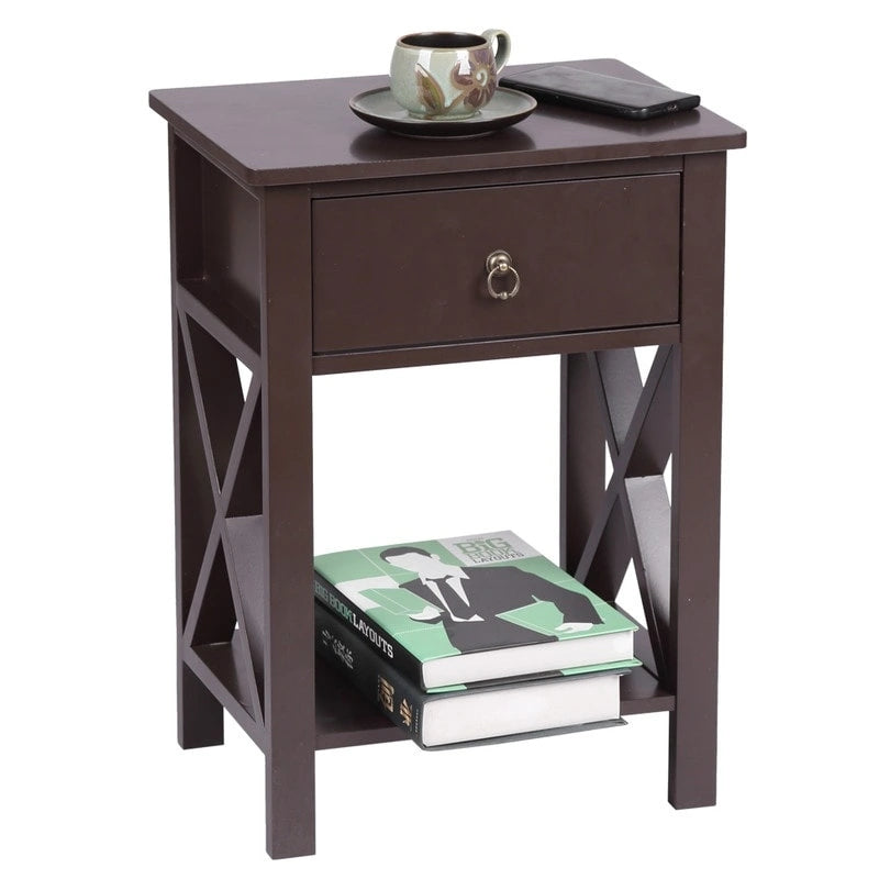 Two-Layer Bedside Table with Drawer