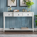 Rustic Solid Wood Console Table with 3 Drawers and Lower Shelf