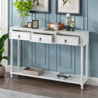 Rustic Solid Wood Console Table with 3 Drawers and Lower Shelf