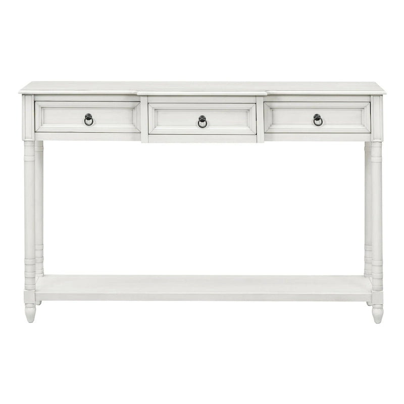 Rustic Solid Wood Console Table with 3 Drawers and Lower Shelf