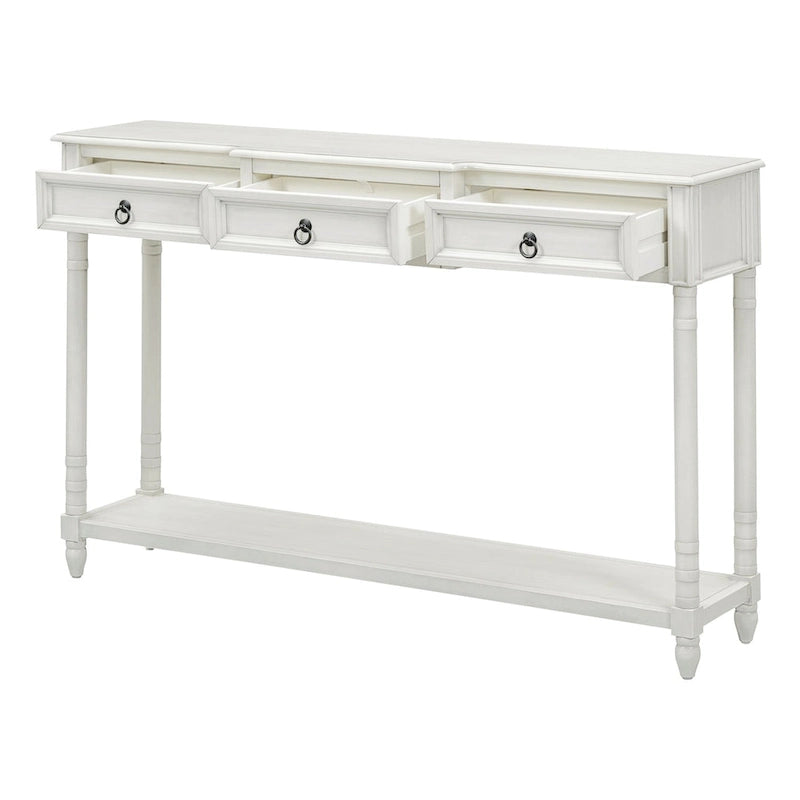 Rustic Solid Wood Console Table with 3 Drawers and Lower Shelf