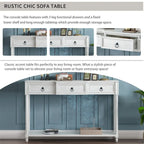 Rustic Solid Wood Console Table with 3 Drawers and Lower Shelf