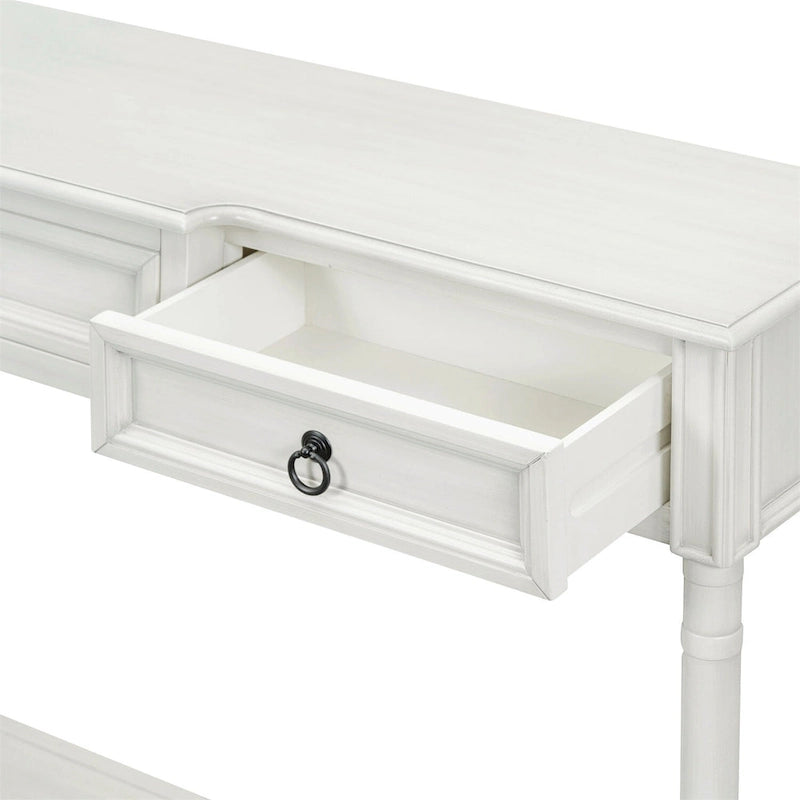 Rustic Solid Wood Console Table with 3 Drawers and Lower Shelf