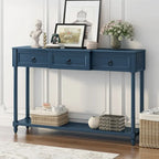 Rustic Solid Wood Console Table with 3 Drawers and Lower Shelf