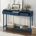 Rustic Solid Wood Console Table with 3 Drawers and Lower Shelf