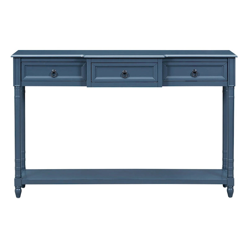 Rustic Solid Wood Console Table with 3 Drawers and Lower Shelf