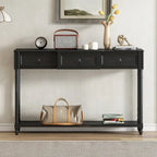 Rustic Solid Wood Console Table with 3 Drawers and Lower Shelf