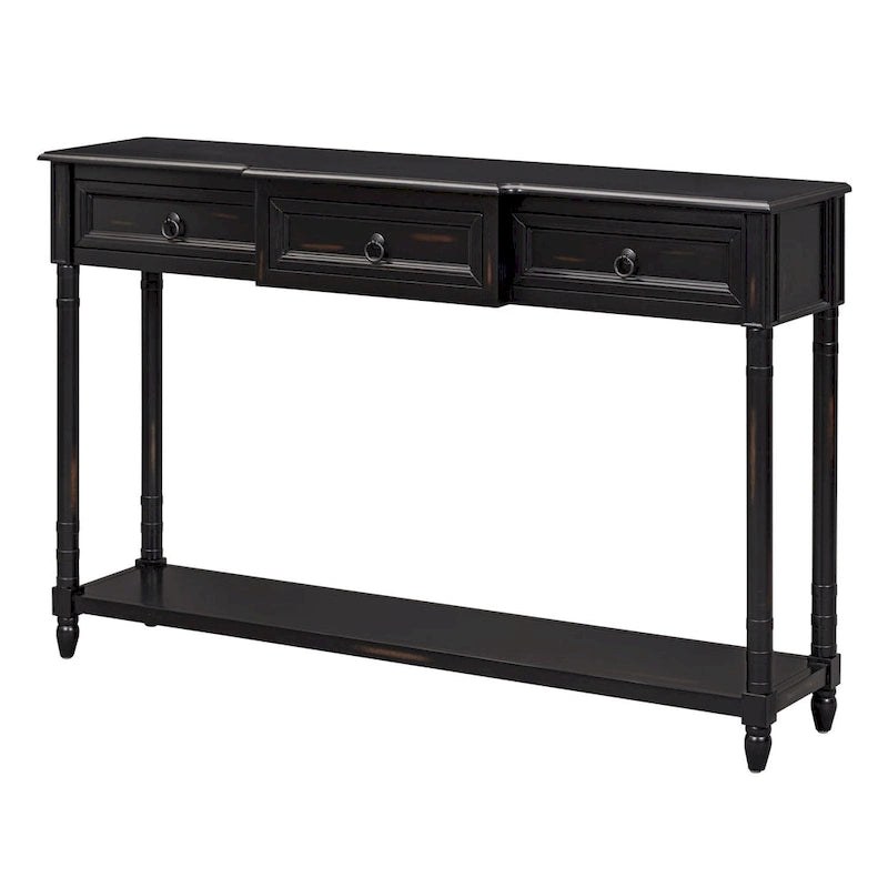 Rustic Solid Wood Console Table with 3 Drawers and Lower Shelf