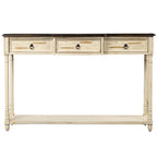 Rustic Solid Wood Console Table with 3 Drawers and Lower Shelf