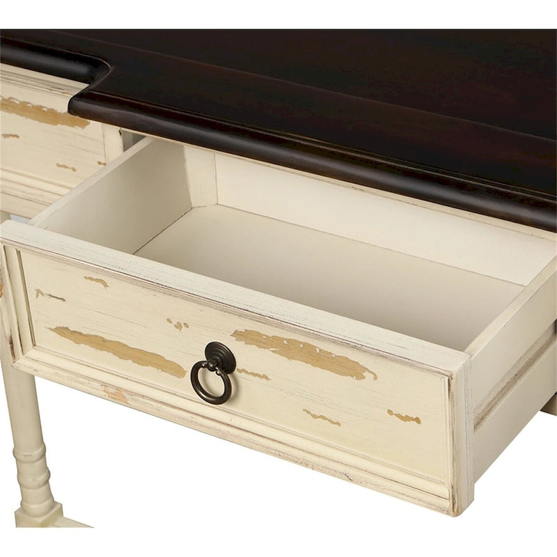 Rustic Solid Wood Console Table with 3 Drawers and Lower Shelf