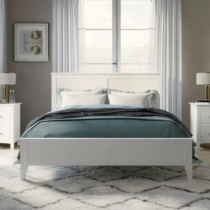 King Platform Bed Frame with Headboard, Footboard and Wood Slats