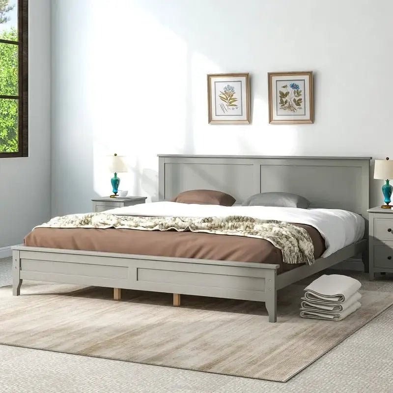 Struttura letto king con piattaforma, testiera, pediera e doghe in legno