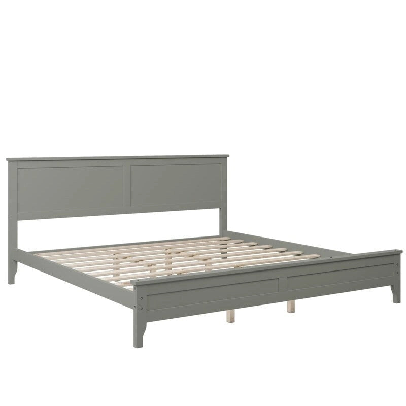 King Platform Bed Frame with Headboard, Footboard and Wood Slats