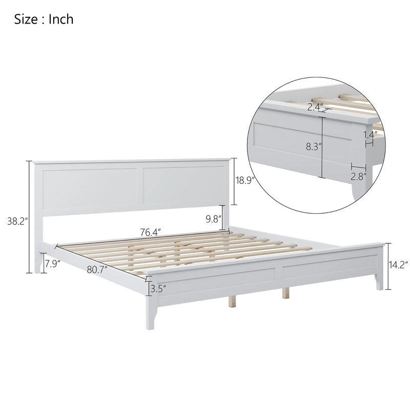 Struttura letto king con piattaforma, testiera, pediera e doghe in legno