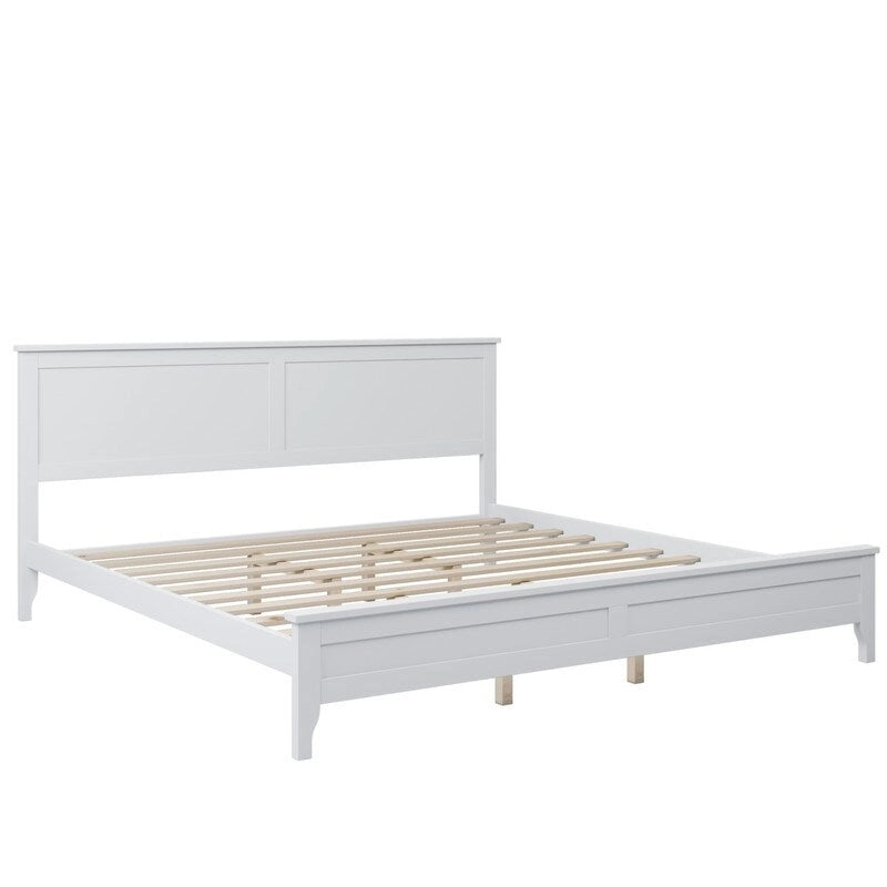 Struttura letto king con piattaforma, testiera, pediera e doghe in legno