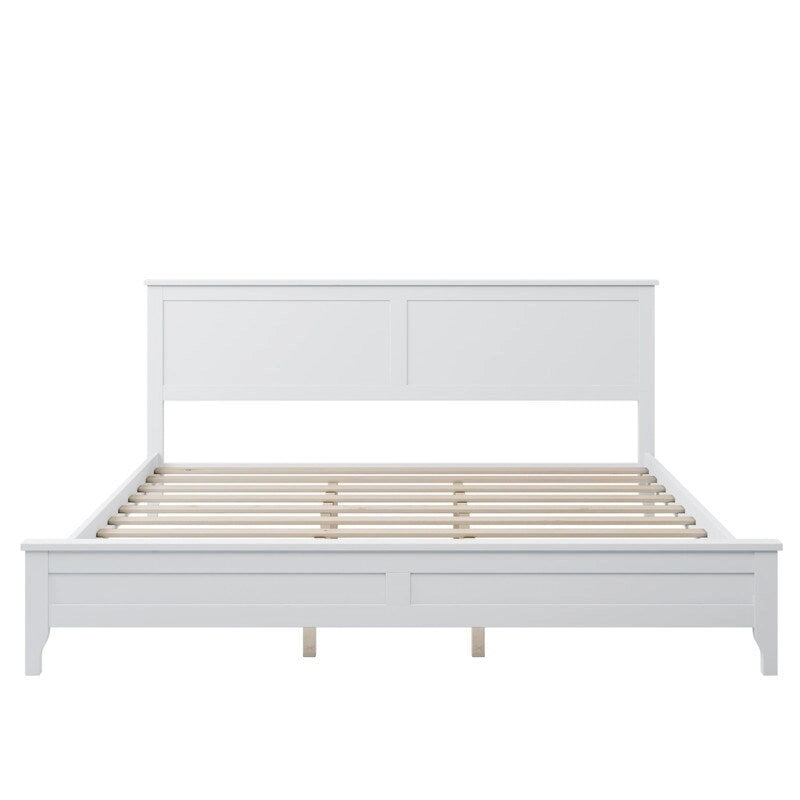 Struttura letto king con piattaforma, testiera, pediera e doghe in legno