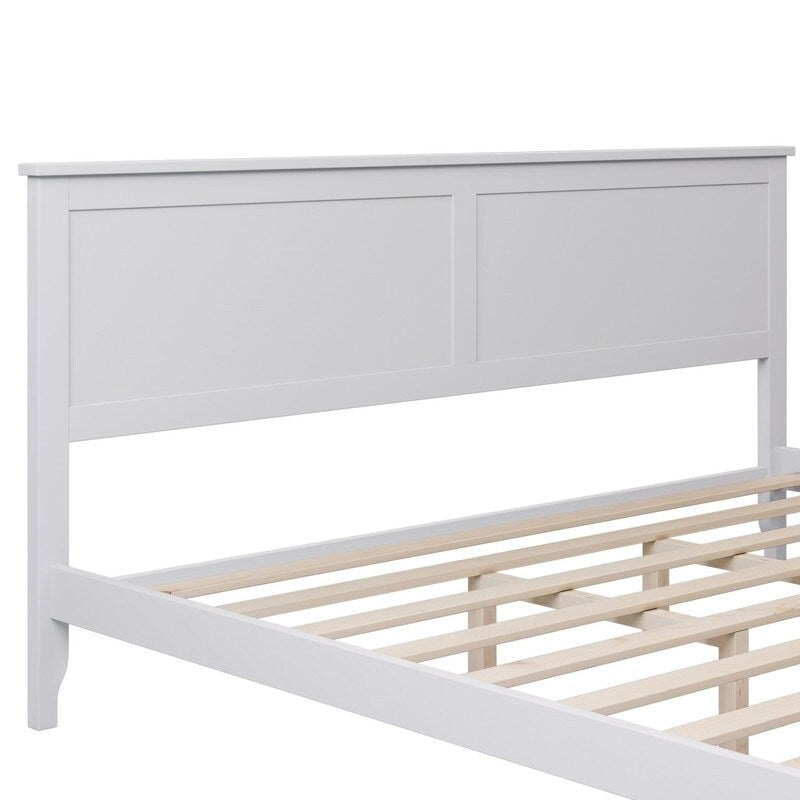 Struttura letto king con piattaforma, testiera, pediera e doghe in legno