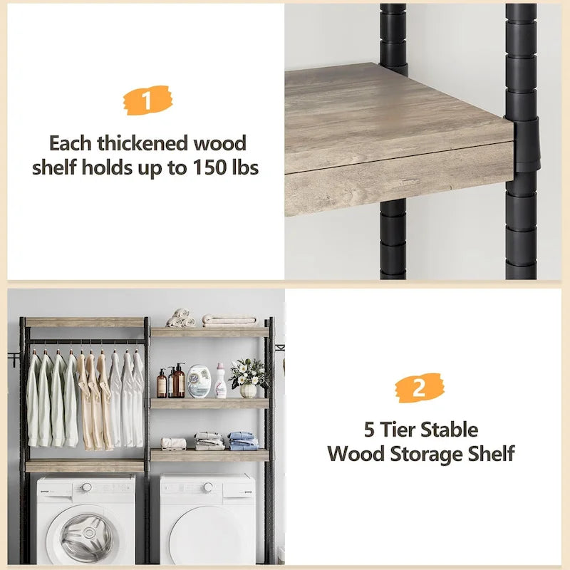 5-Tier Wood Over-the-Washer and Dryer Storage Shelf