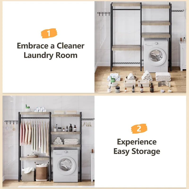 5-Tier Wood Over-the-Washer and Dryer Storage Shelf