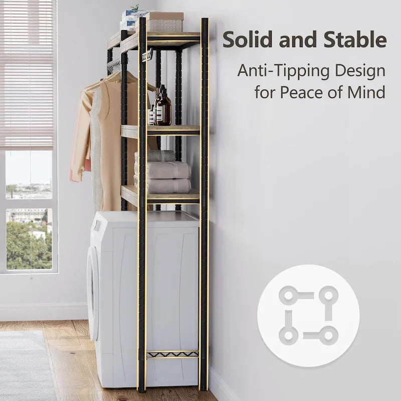 5-Tier Wood Over-the-Washer and Dryer Storage Shelf