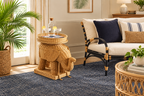 Beistelltisch aus natürlichem Rattan in Elefantenform mit Tablett - 25 x 17.5 x 21.5 in