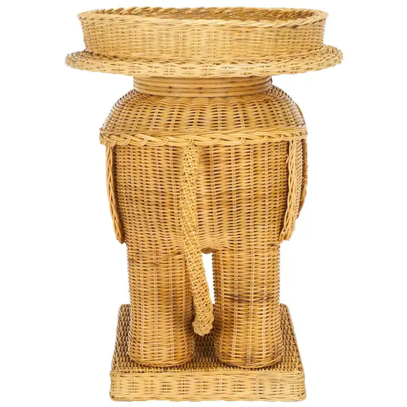 Beistelltisch aus natürlichem Rattan in Elefantenform mit Tablett - 25 x 17.5 x 21.5 in