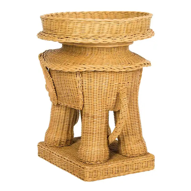 Beistelltisch aus natürlichem Rattan in Elefantenform mit Tablett - 25 x 17.5 x 21.5 in