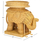 Beistelltisch aus natürlichem Rattan in Elefantenform mit Tablett - 25 x 17.5 x 21.5 in