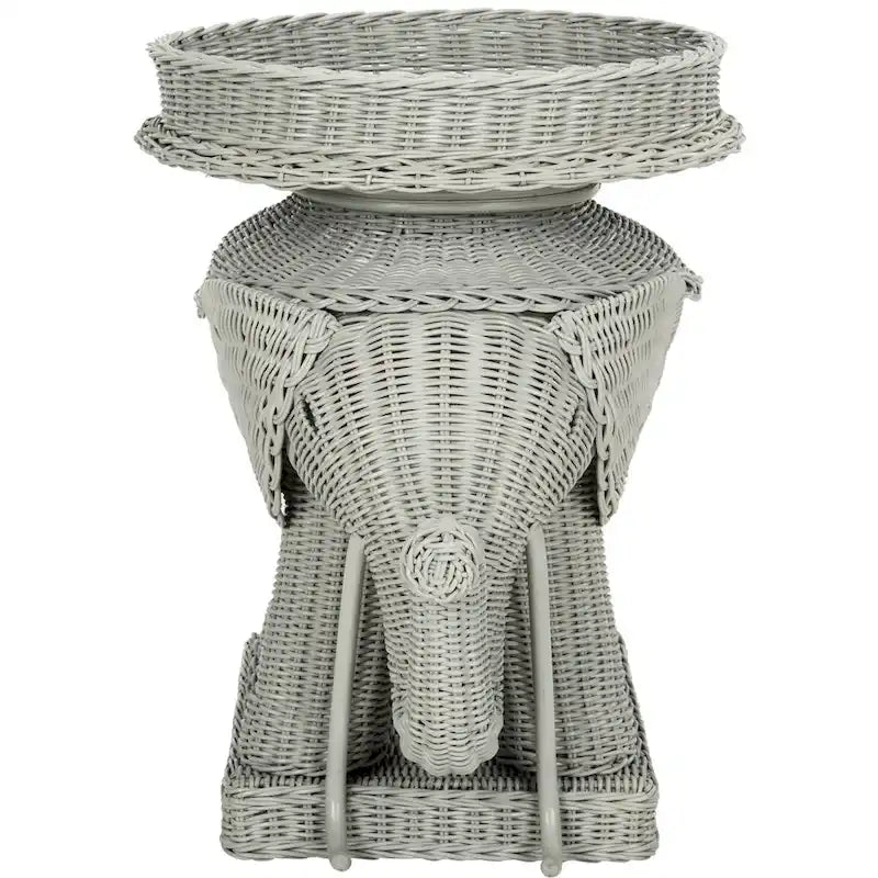 Beistelltisch aus natürlichem Rattan in Elefantenform mit Tablett - 25 x 17.5 x 21.5 in