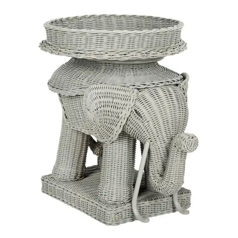 Beistelltisch aus natürlichem Rattan in Elefantenform mit Tablett - 25 x 17.5 x 21.5 in