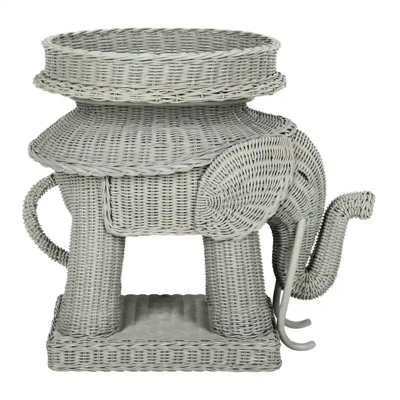 Beistelltisch aus natürlichem Rattan in Elefantenform mit Tablett - 25 x 17.5 x 21.5 in