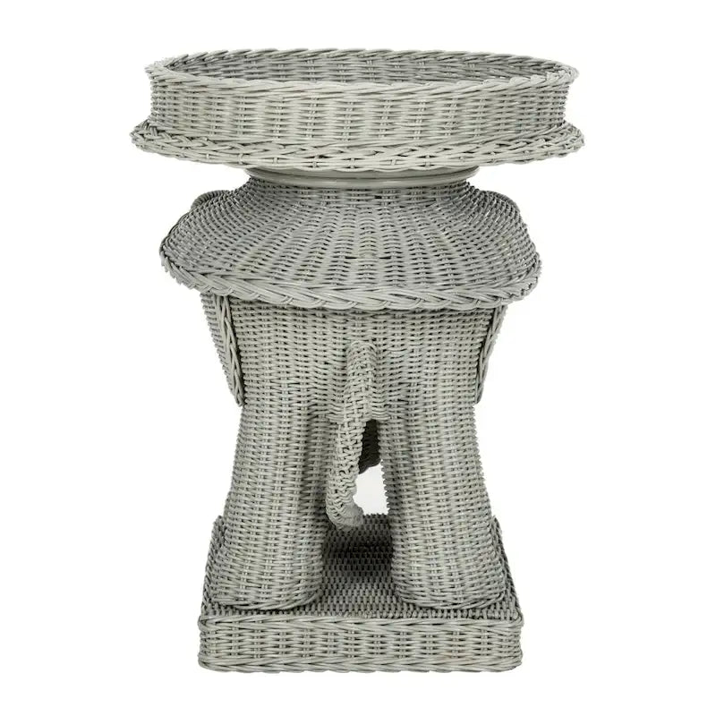 Beistelltisch aus natürlichem Rattan in Elefantenform mit Tablett - 25 x 17.5 x 21.5 in