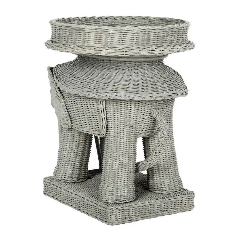 Beistelltisch aus natürlichem Rattan in Elefantenform mit Tablett - 25 x 17.5 x 21.5 in