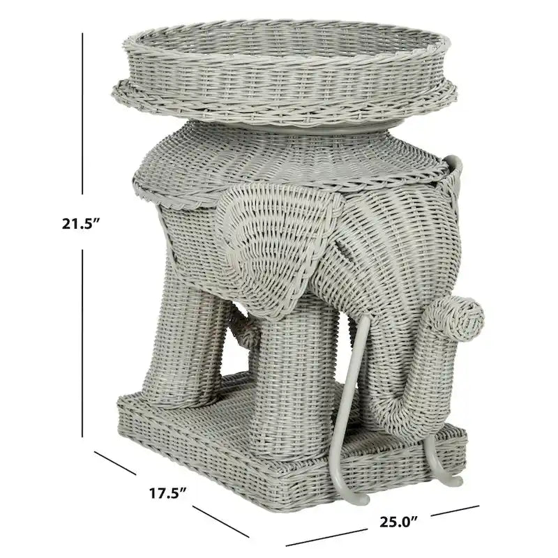 Beistelltisch aus natürlichem Rattan in Elefantenform mit Tablett - 25 x 17.5 x 21.5 in