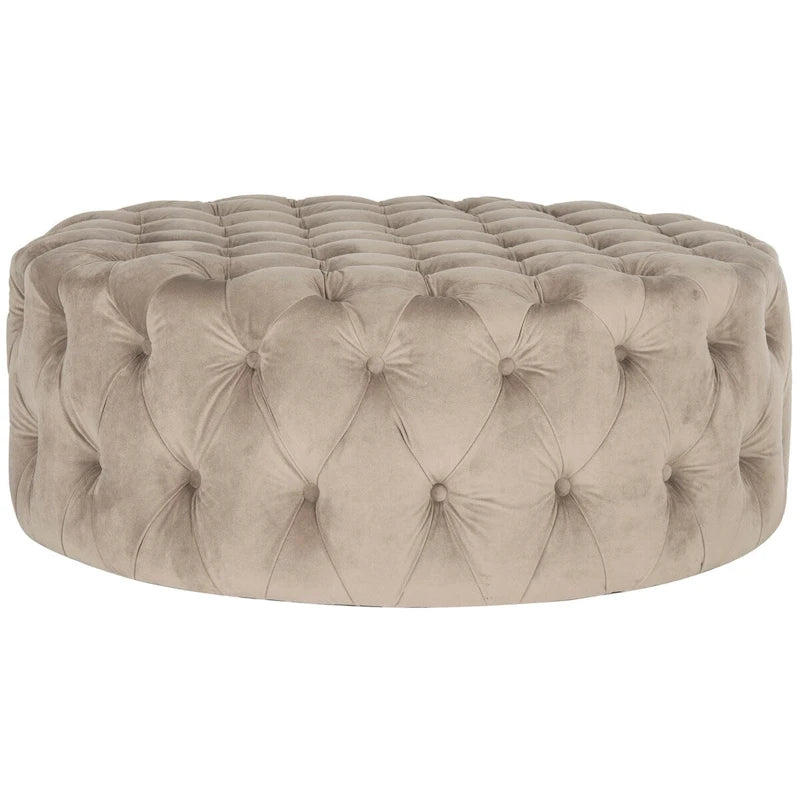 Pouf rotondo in lino capitonné con bottoni