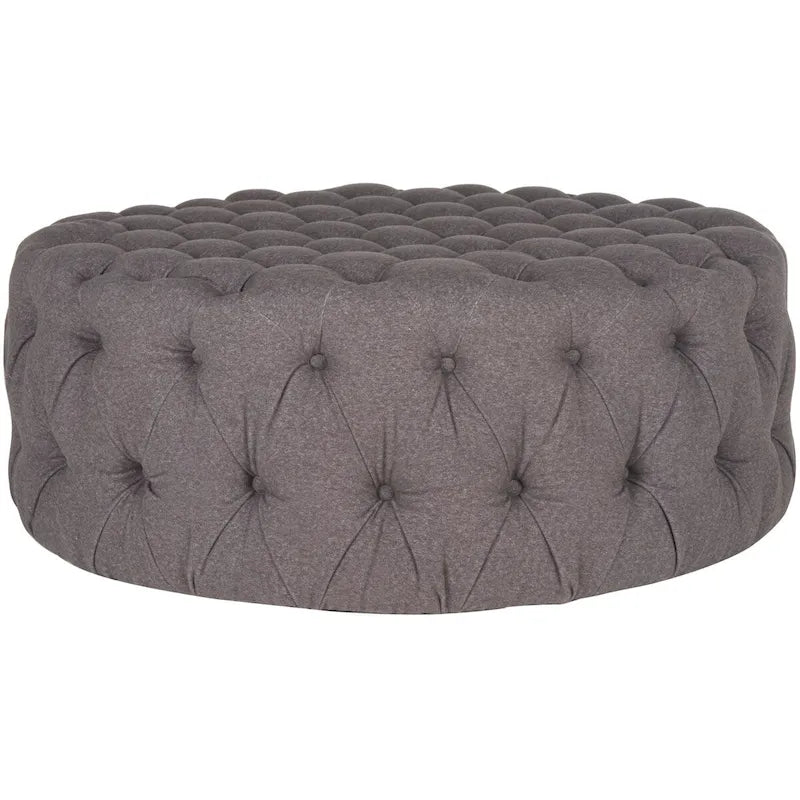 Pouf rotondo in lino capitonné con bottoni