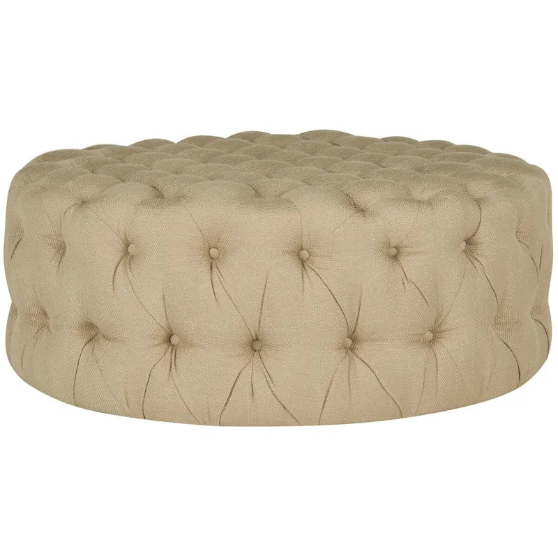 Pouf rotondo in lino capitonné con bottoni