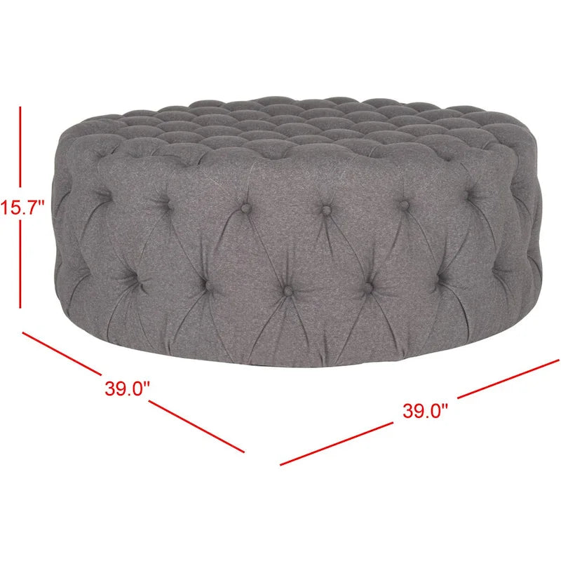 Runder Leinenhocker mit Knopfheftung