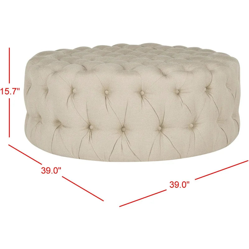 Runder Leinenhocker mit Knopfheftung