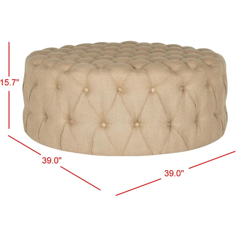 Runder Leinenhocker mit Knopfheftung