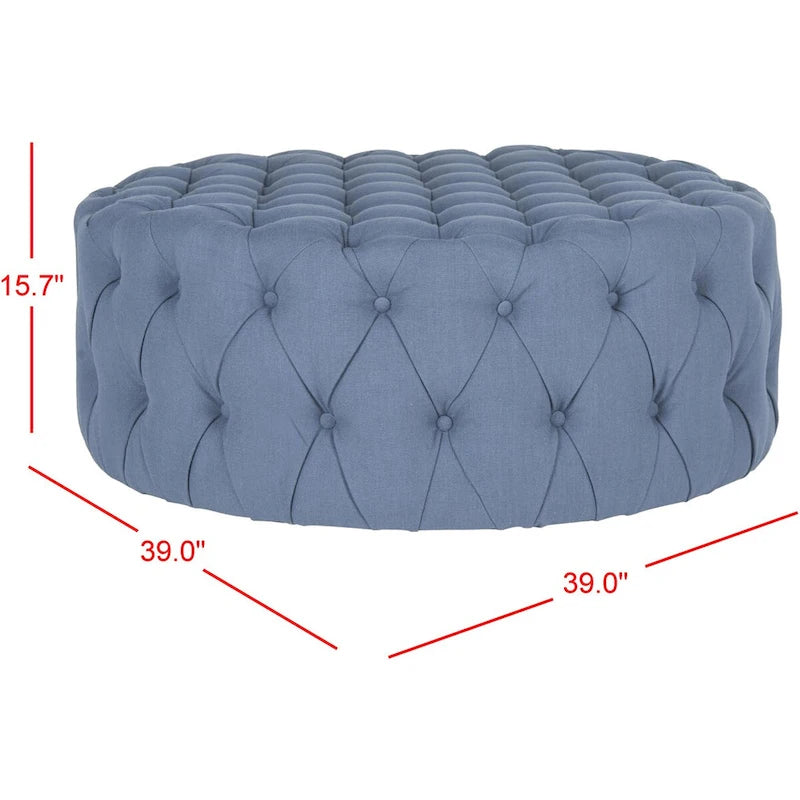 Runder Leinenhocker mit Knopfheftung