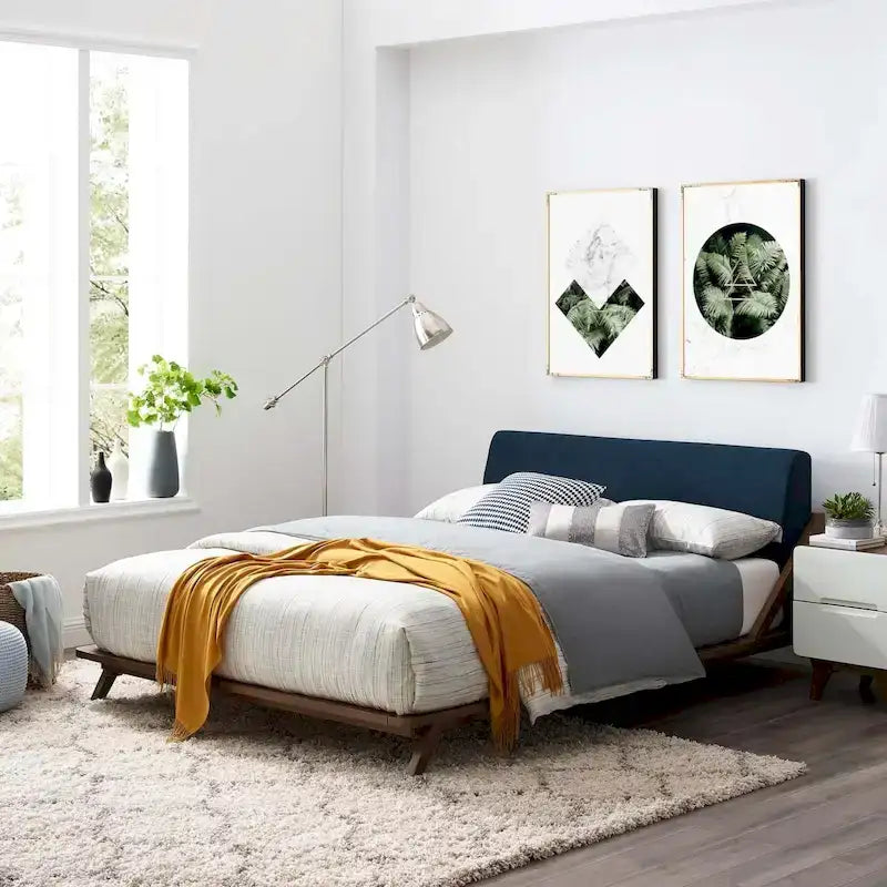 Queen Upholstered Platform Bed with Wood Frame