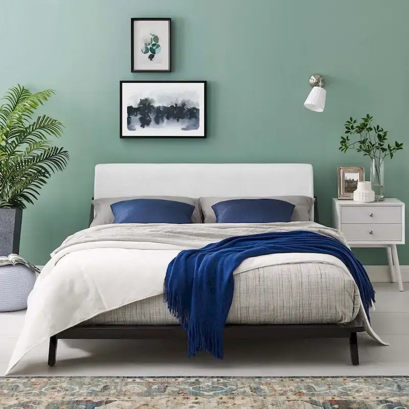 Queen Upholstered Platform Bed with Wood Frame